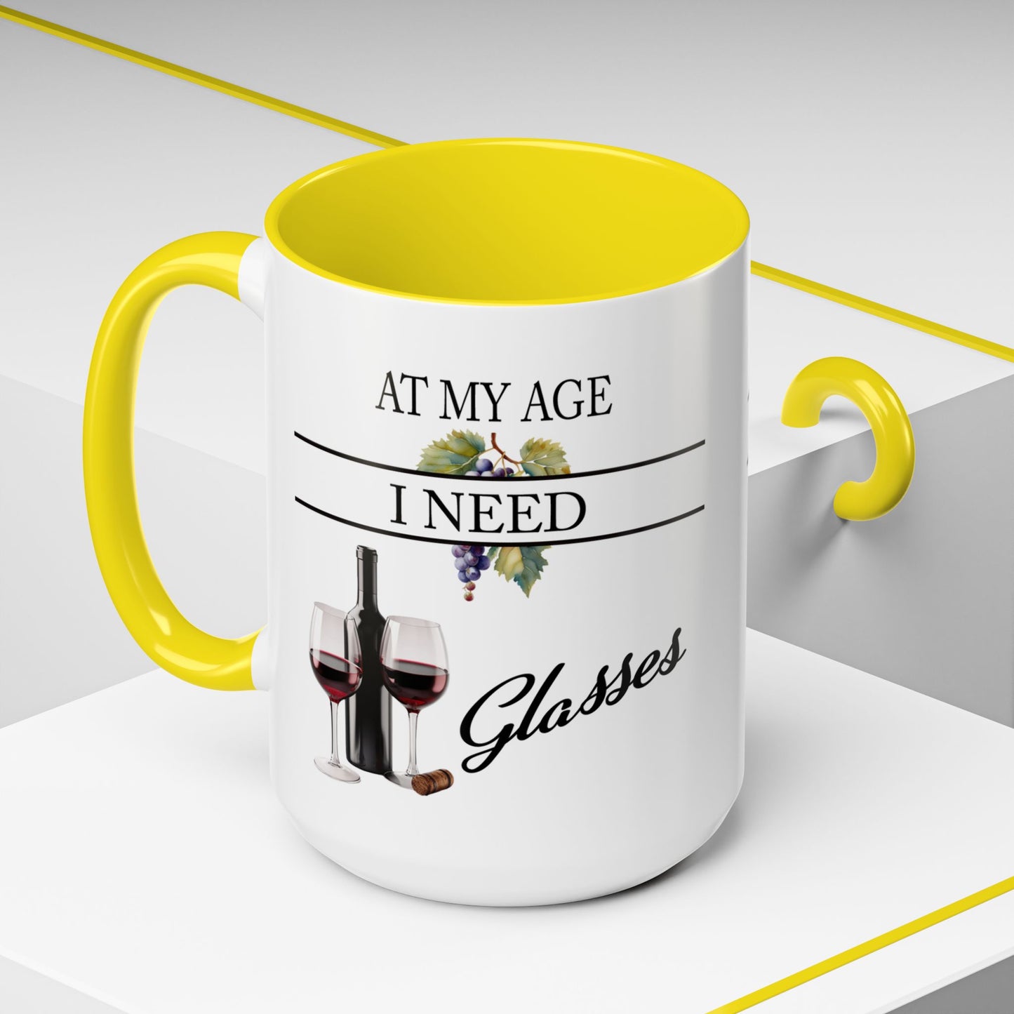 Unique Wine Lovers Mug - Perfect Gift for Coffee and Wine Enthusiasts 'At My Age, I Need Glasses' Design Coffee Mug Wine Lovers Gift  Accent Coffee Mug (11, 15oz) A0013