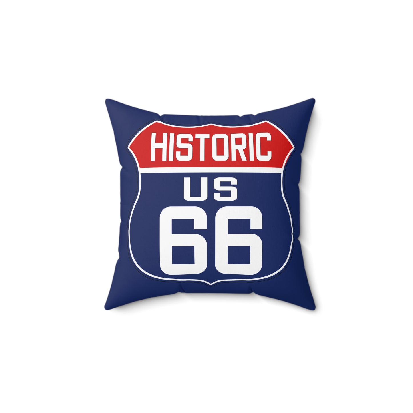 Patriotic Route 66 Pillow: Red White Blue Shield Design Spun Polyester Square Pillow