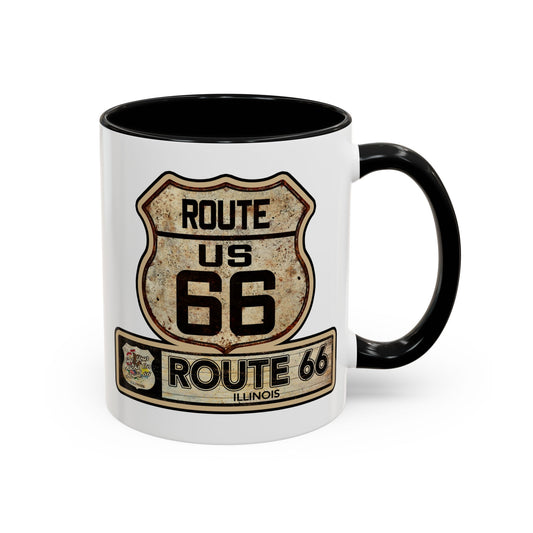 Mug, Vintage Route 66 Shield with Illinois State flag Coffee Cup, Gift for Traveler, Illinois Souvenir Drinkware, Route 66 Collector Mug,