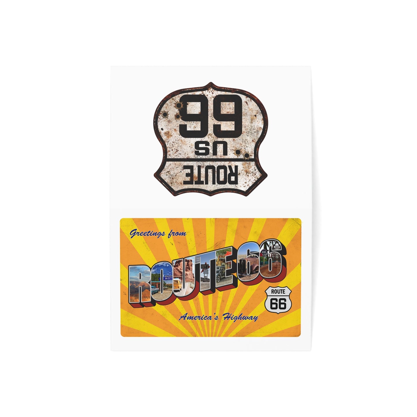 Vintage Route 66 Inspired Postcard Design - Set of Retro Horizontal Greeting Cards (1, 10, 30, and 50pcs)