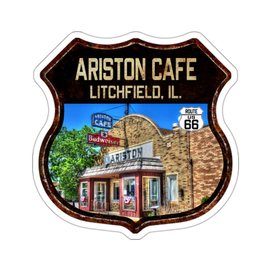 Sticker Ariston Cafe Litchfield Route 66 Shield Illinois Kiss-Cut Stickers