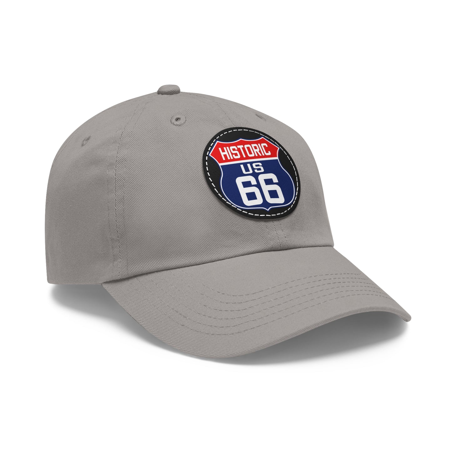 Route 66 Inspired Dad Hat in Red, White and Blue Dad Hat with Leather Patch (Round)