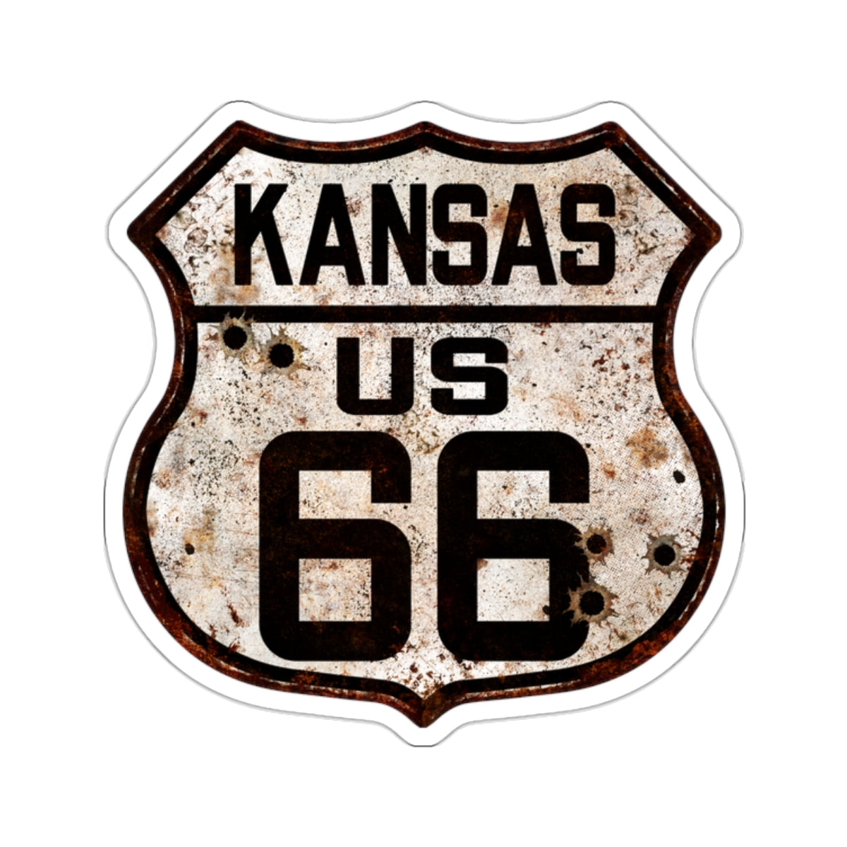 Sticker Vintage Kansas Route 66 Shield with Bullet Holes Kiss-Cut Stickers