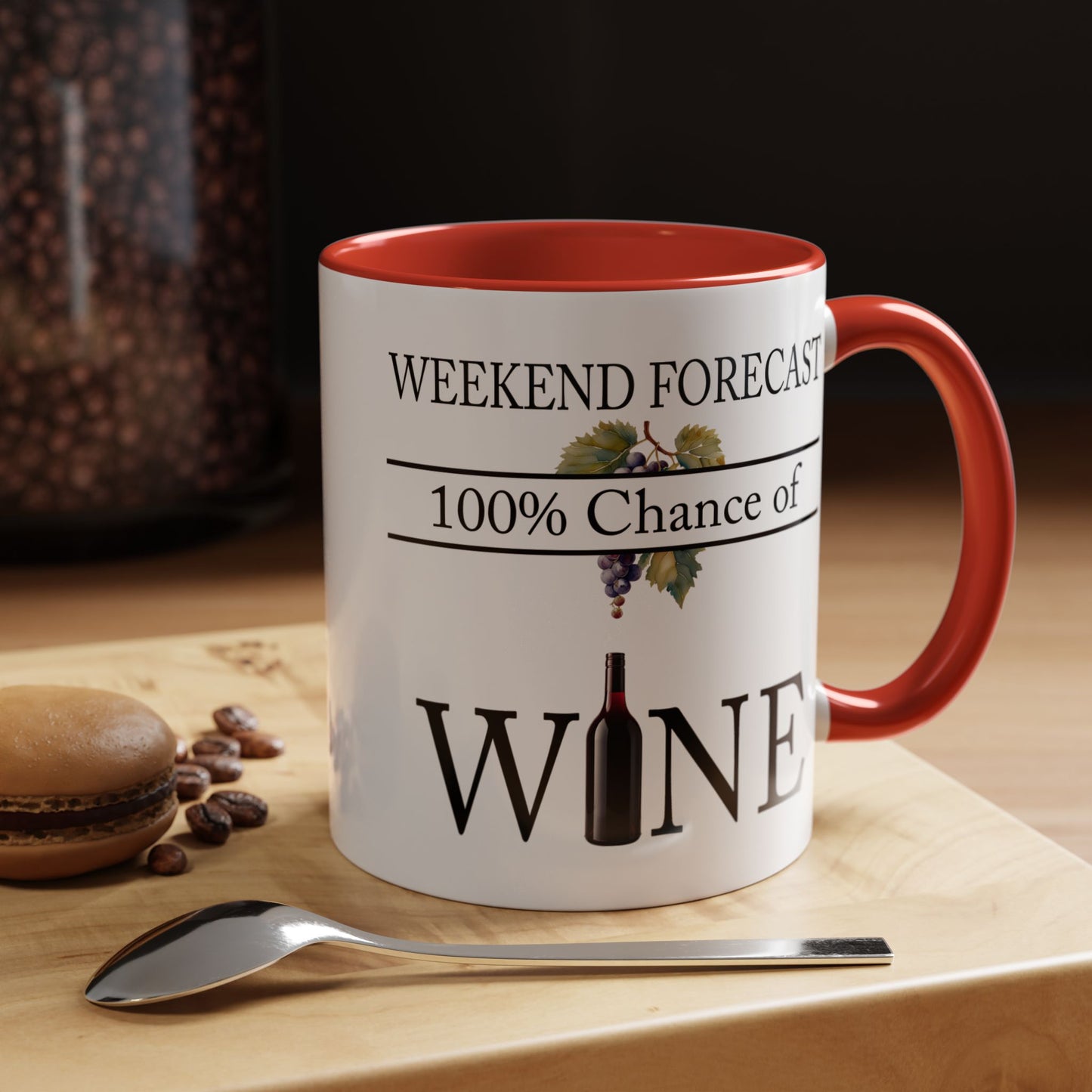 Copy of Funny Wine Lover Mug, 100% Chance of Wine in the Forecast, Gift for Wine Enthusiast Accent Coffee Mug (11, 15oz) A0012