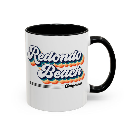 Coffee Mug, Redondo Beach Retro 80s Vibe Big Text, Tea Cup, Hot Chocolate Mug, Unique Gift for Beach Lovers, Birthday Gift for Coffee