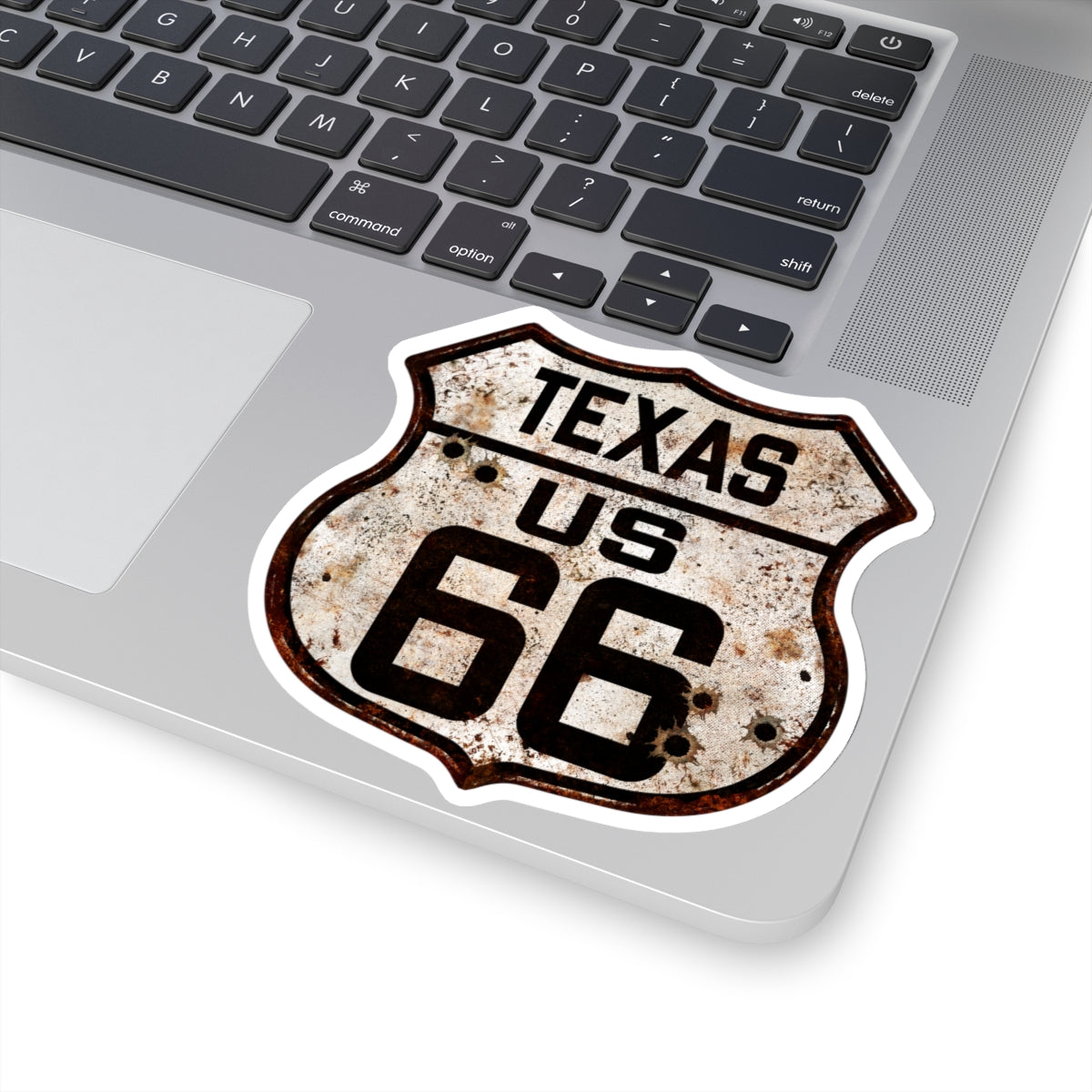 Sticker Vintage Texas Route 66 Shield with Bullet Holes Kiss-Cut Stickers