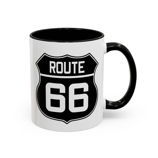 Coffee Mug Black and White Route 66 Highway Shield Design