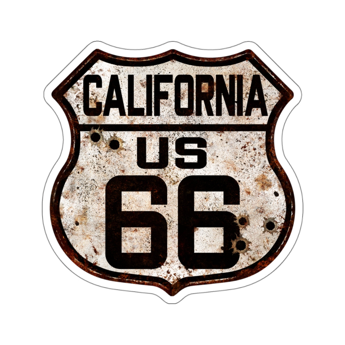 Sticker Vintage California Route 66 Shield with Bullet Holes Kiss-Cut Stickers