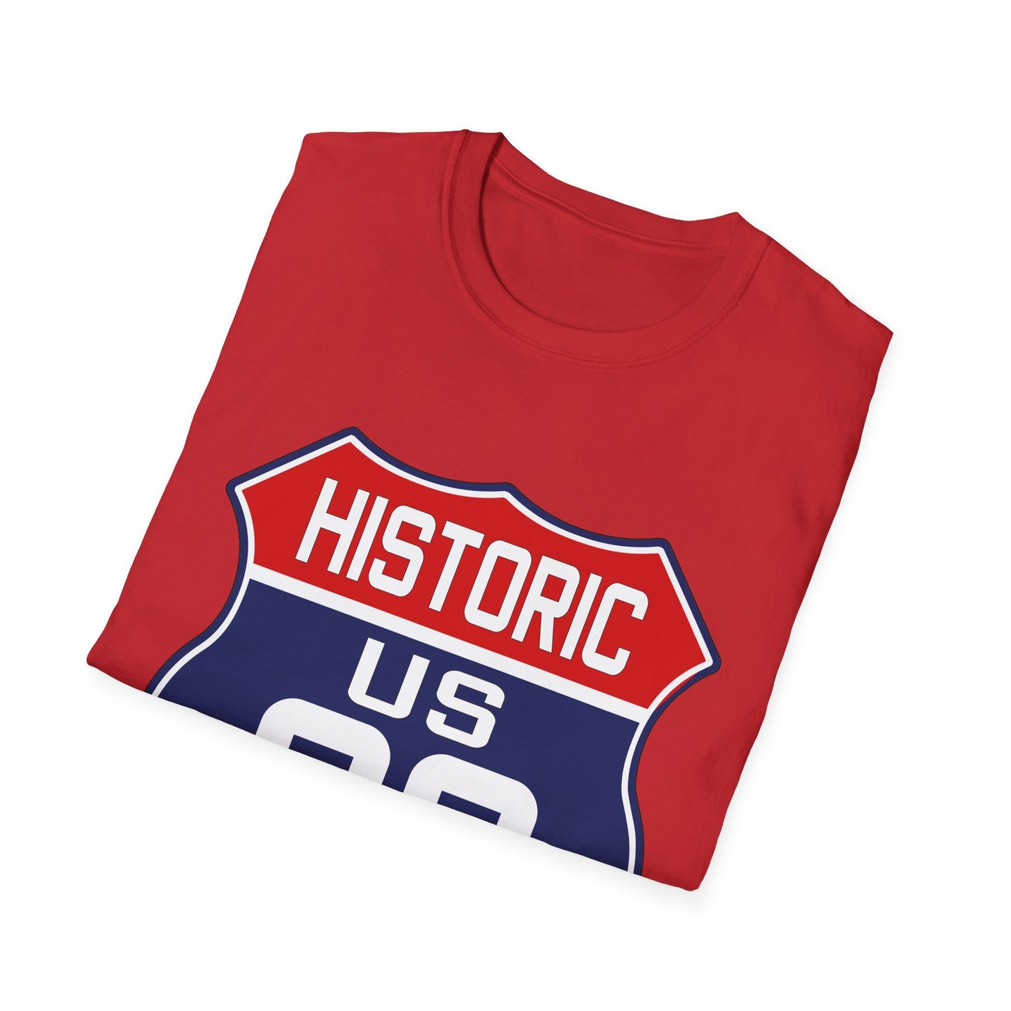 Patriotic Route 66 Tee in Red, White and Blue Unisex Softstyle T-Shirt