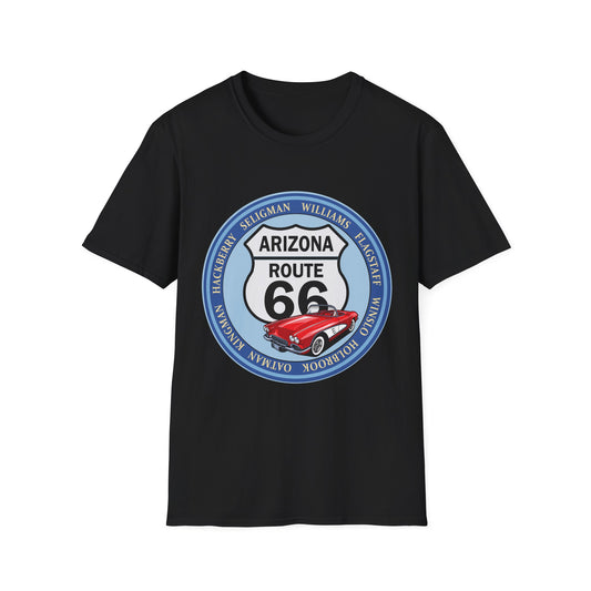 Arizona Route 66 Tee Round Route 66 Sign with City Names Unisex Softstyle T-Shirt