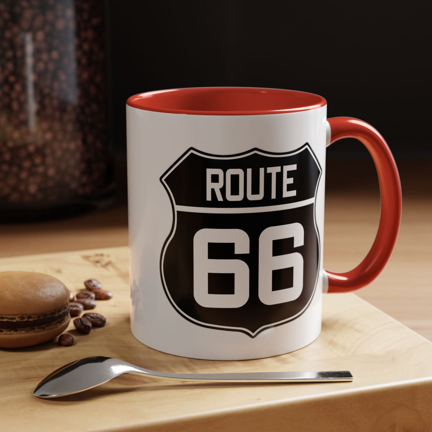 Coffee Mug Black and White Route 66 Highway Shield Design