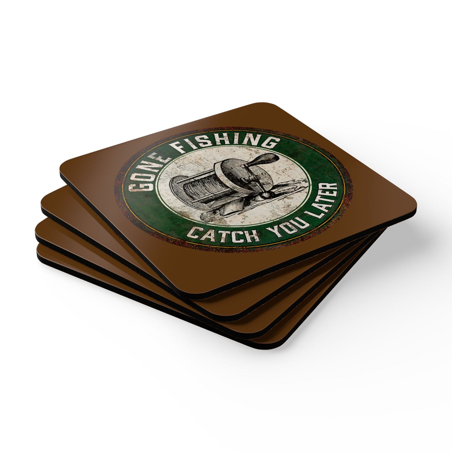 Gone Fishing Catch You Later Corkwood Coaster Set