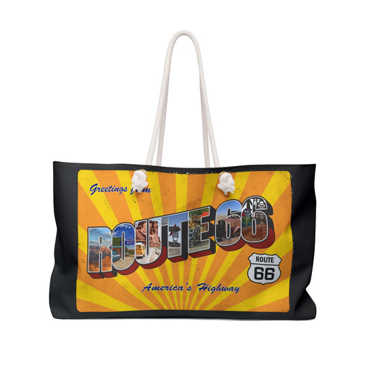 Weekend Getaway Essential: Route 66 Retro Postcard Weekender Bag