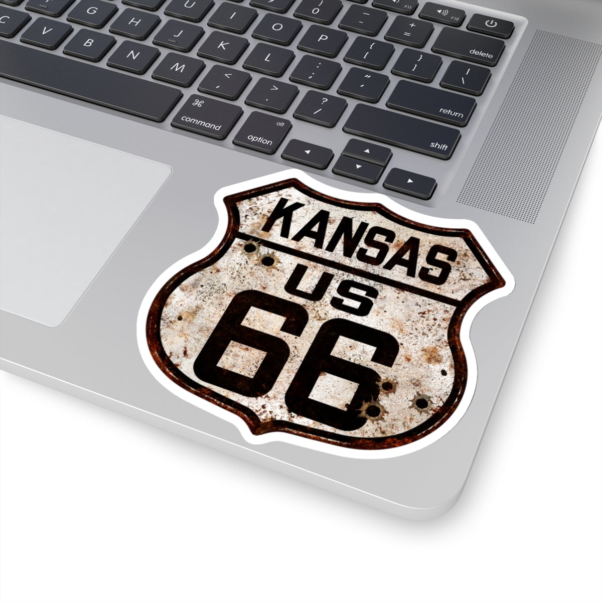 Sticker Vintage Kansas Route 66 Shield with Bullet Holes Kiss-Cut Stickers