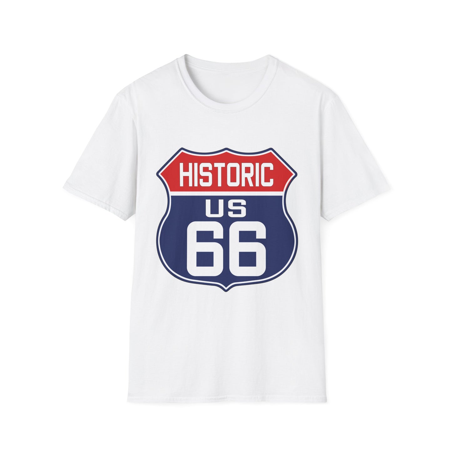 Patriotic Route 66 Tee in Red, White and Blue Unisex Softstyle T-Shirt