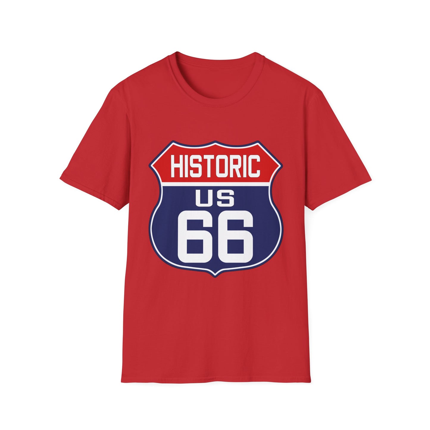 Patriotic Route 66 Tee in Red, White and Blue Unisex Softstyle T-Shirt