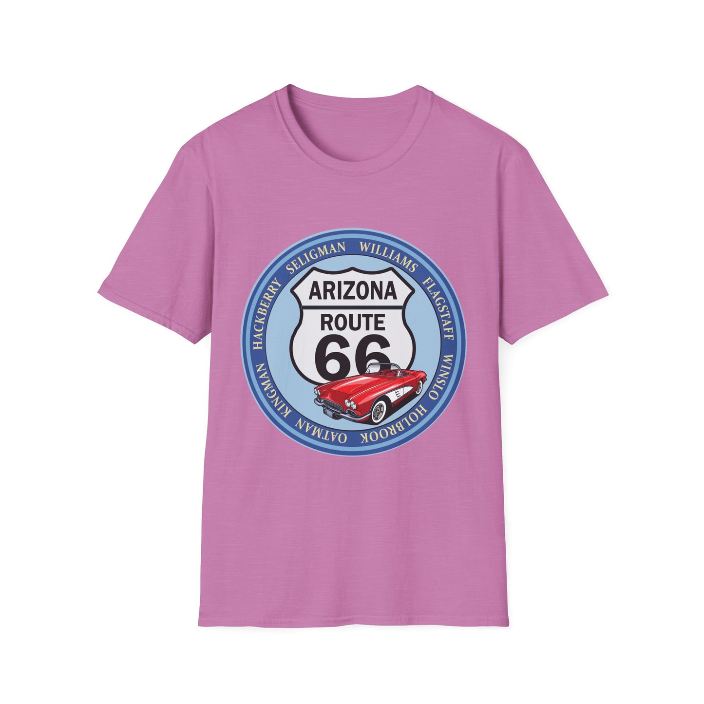 Arizona Route 66 Tee Round Route 66 Sign with City Names Unisex Softstyle T-Shirt