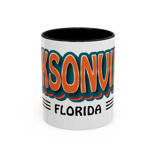 Coffee Mug, Jacksonville Retro Big Letter Accent Mug, Souvenir Cup, Florida Gift, Vintage Style Tea Cup, Drinkware