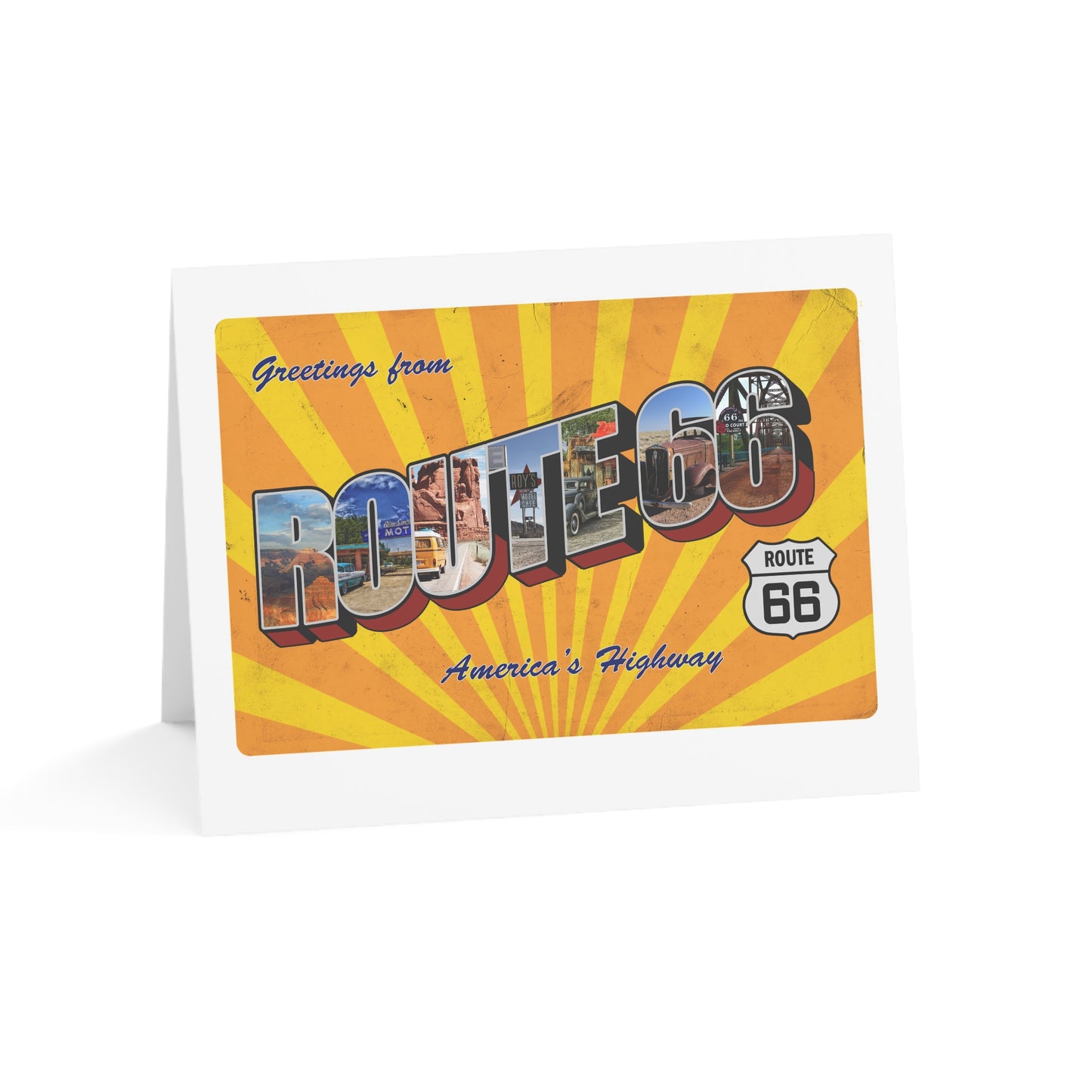 Vintage Route 66 Inspired Postcard Design - Set of Retro Horizontal Greeting Cards (1, 10, 30, and 50pcs)