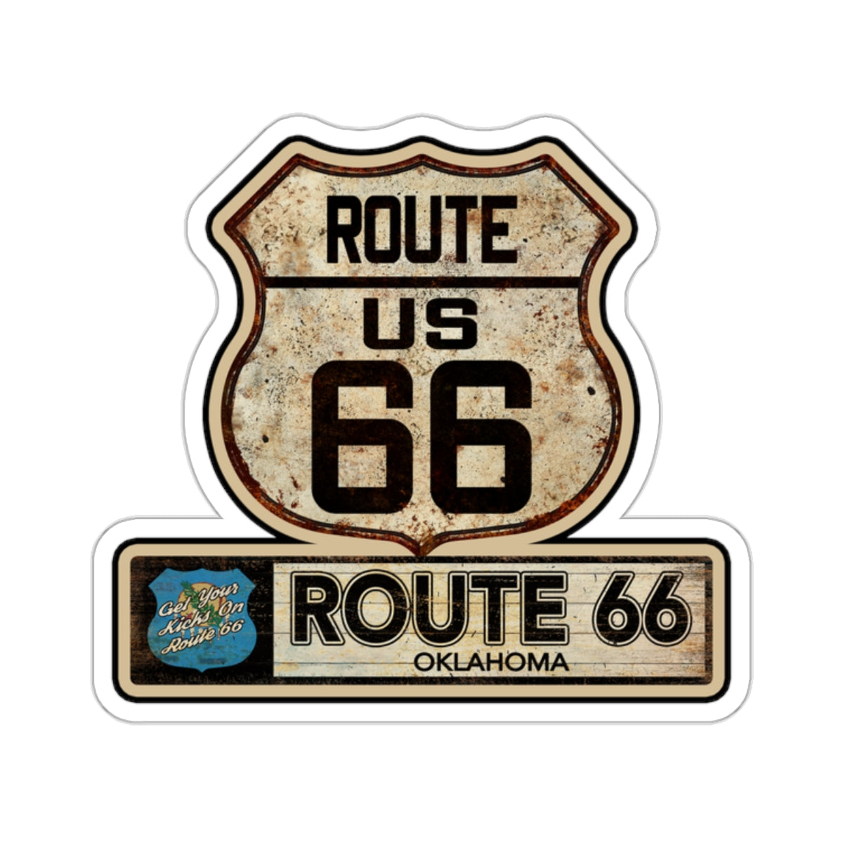 Vintage Oklahoma Route 66 Shield Sticker - Travel Souvenir Kiss-Cut Stickers