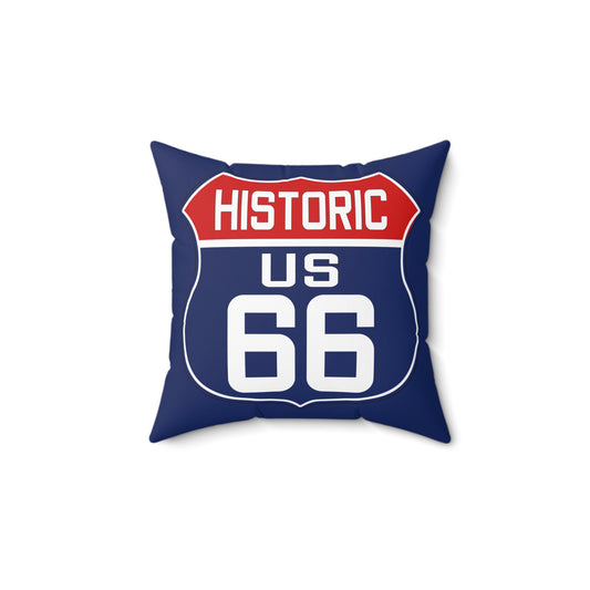 Patriotic Route 66 Pillow: Red White Blue Shield Design Spun Polyester Square Pillow