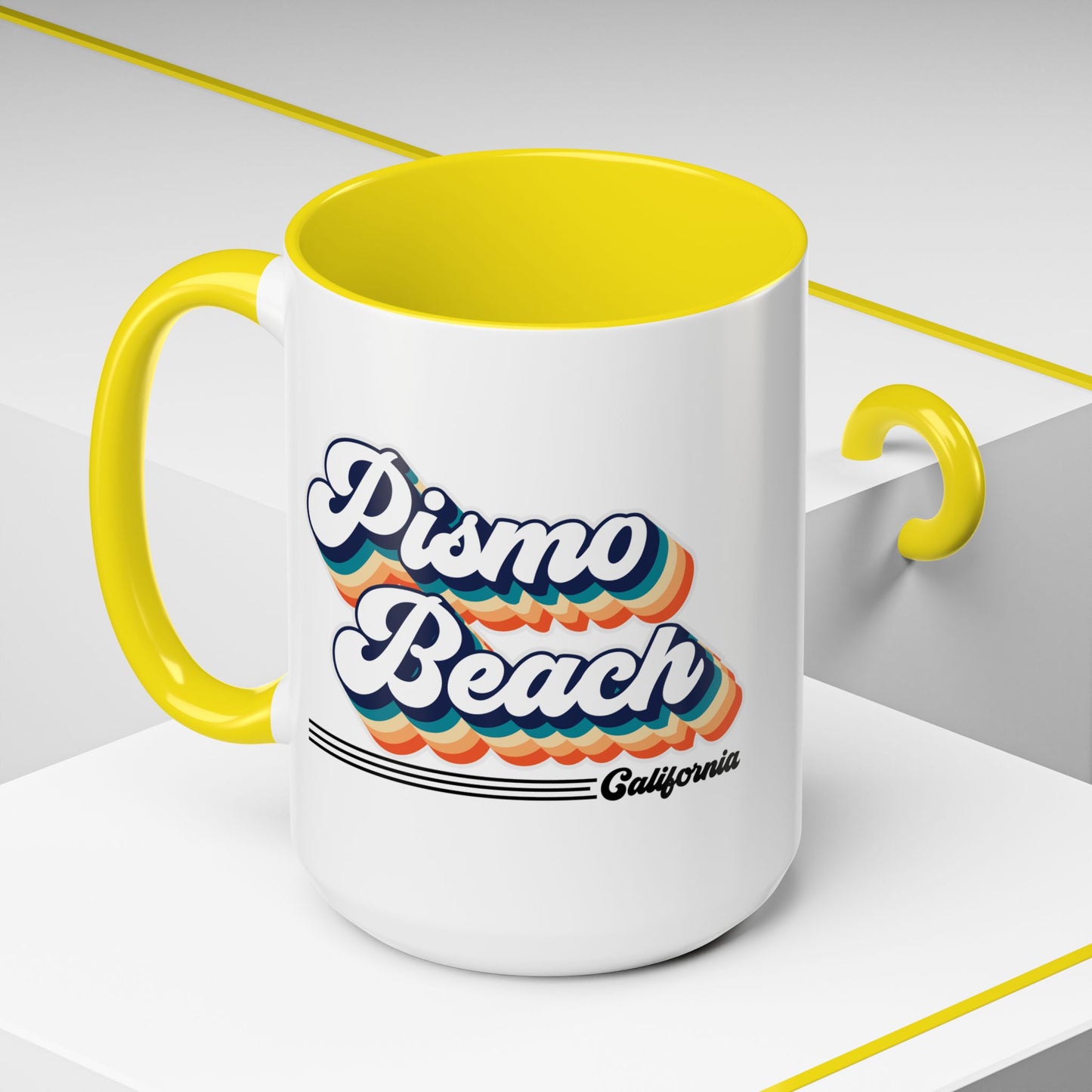 Coffee Mug, Pismo Beach Retro 80s Vibe Big Text, Tea Cup, Hot Chocolate Mug, Unique Gift for Beach Lovers, Birthday Gift for Coffee