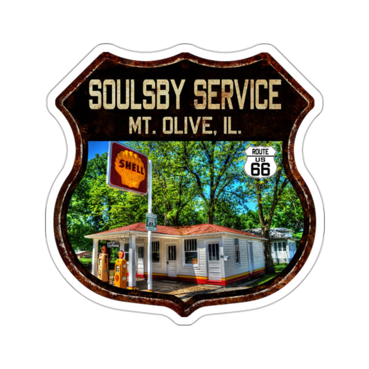 Sticker Soulsby Service Station Route 66 Illinois Shield Kiss-Cut Stickers