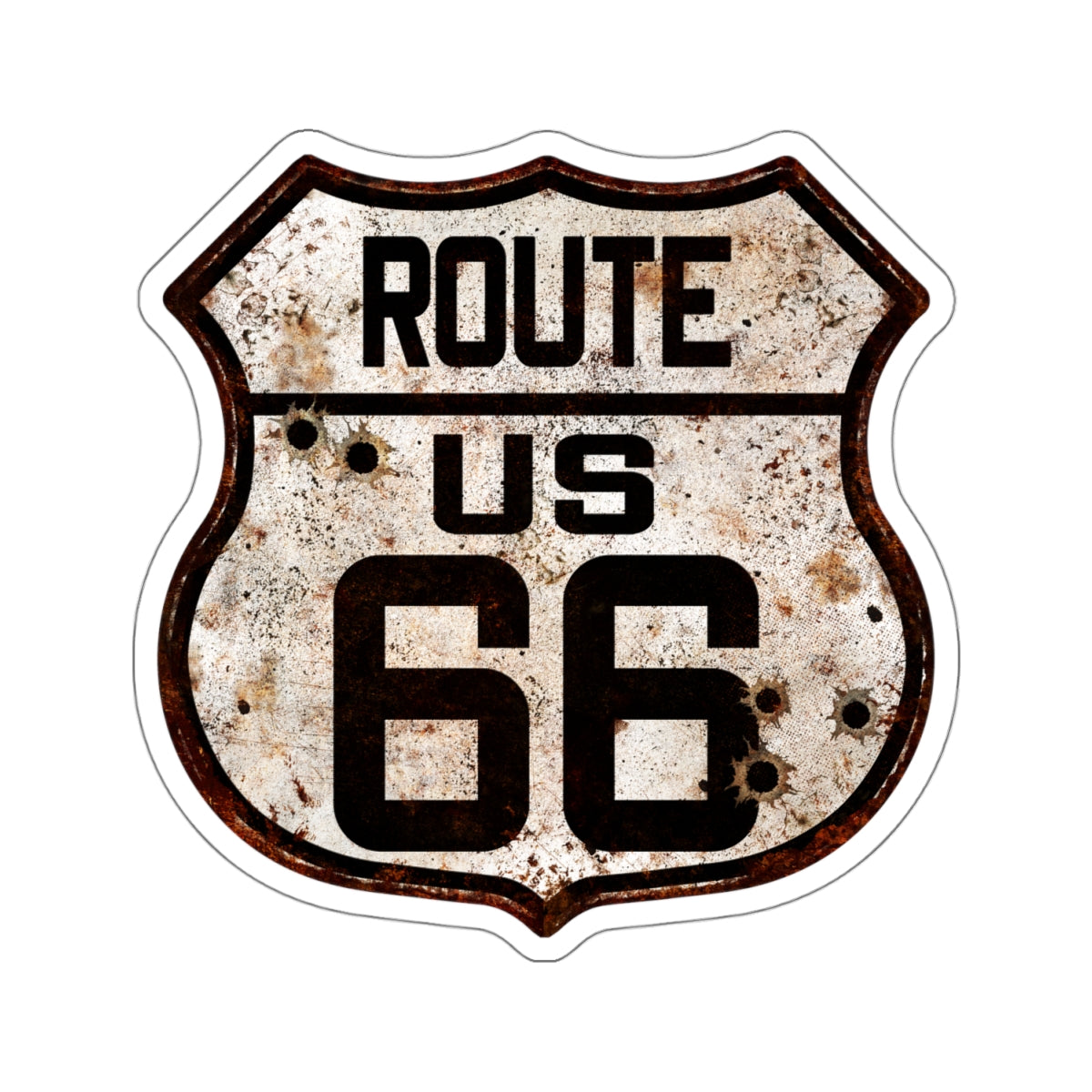 Sticker Vintage US Route 66 Shield with Bullet Holes Kiss-Cut Stickers