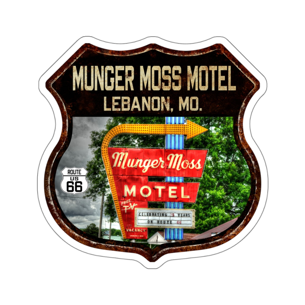 Sticker Munger Moss Motel Route 66 Shield Missouri Kiss-Cut Stickers