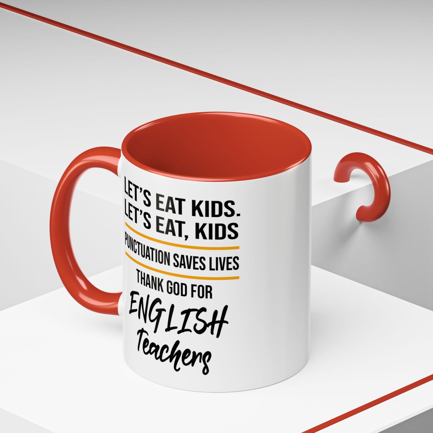 Let's Eat Kids Funny Punctuation Saves Lives Mug, Funny Teacher Mug, Funny Teacher Gift, English Teacher Mug, Grammar Police Mug A0017-002 Accent Coffee Mug (11, 15oz)