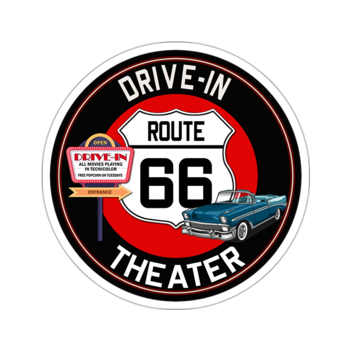 Sticker Route 66 Drive In Theater Kiss-Cut Stickers