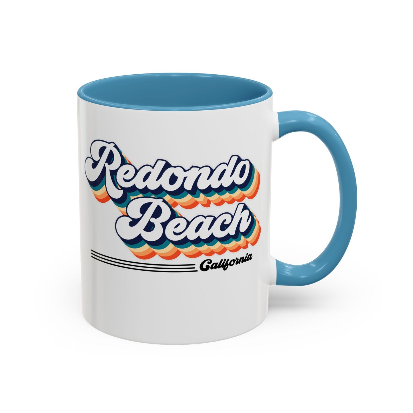 Coffee Mug, Redondo Beach Retro 80s Vibe Big Text, Tea Cup, Hot Chocolate Mug, Unique Gift for Beach Lovers, Birthday Gift for Coffee