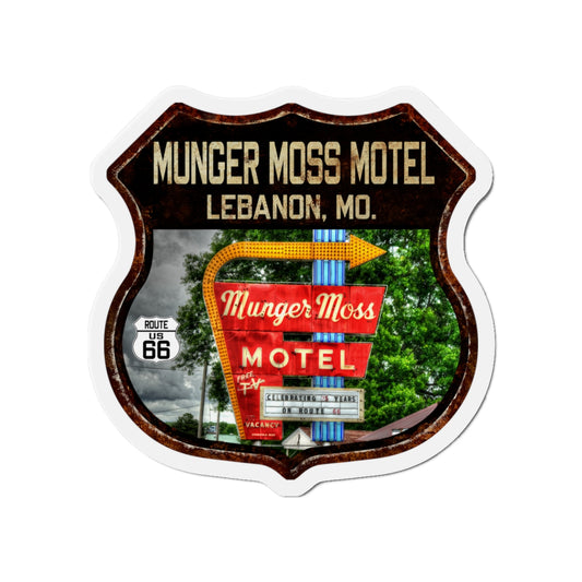 Vintage Munger Moss Motel Die-Cut Magnet - Route 66 Highway Shield Missouri