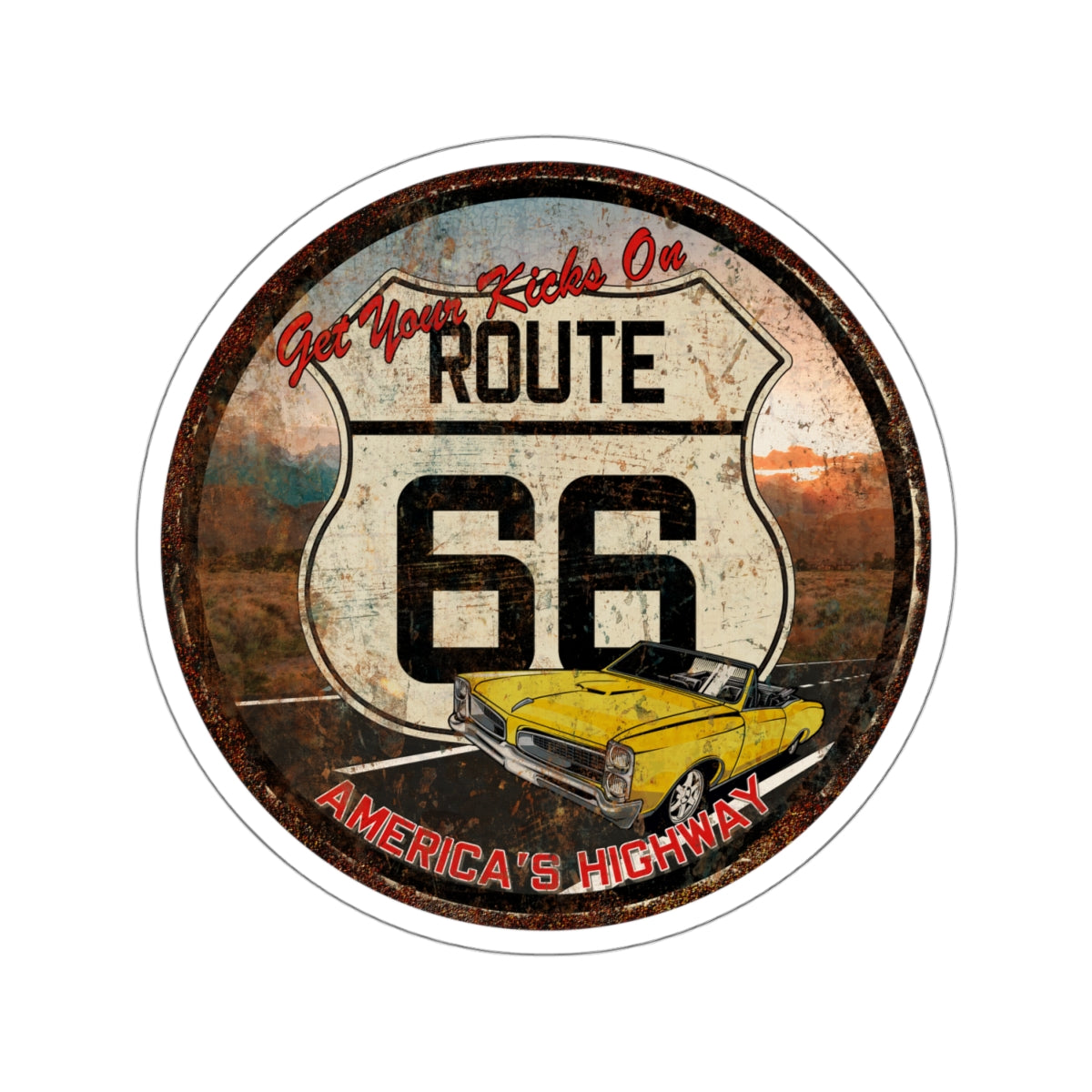 Sticker Vintage Get Your Kicks on Route 66 America's Highway Kiss-Cut Stickers