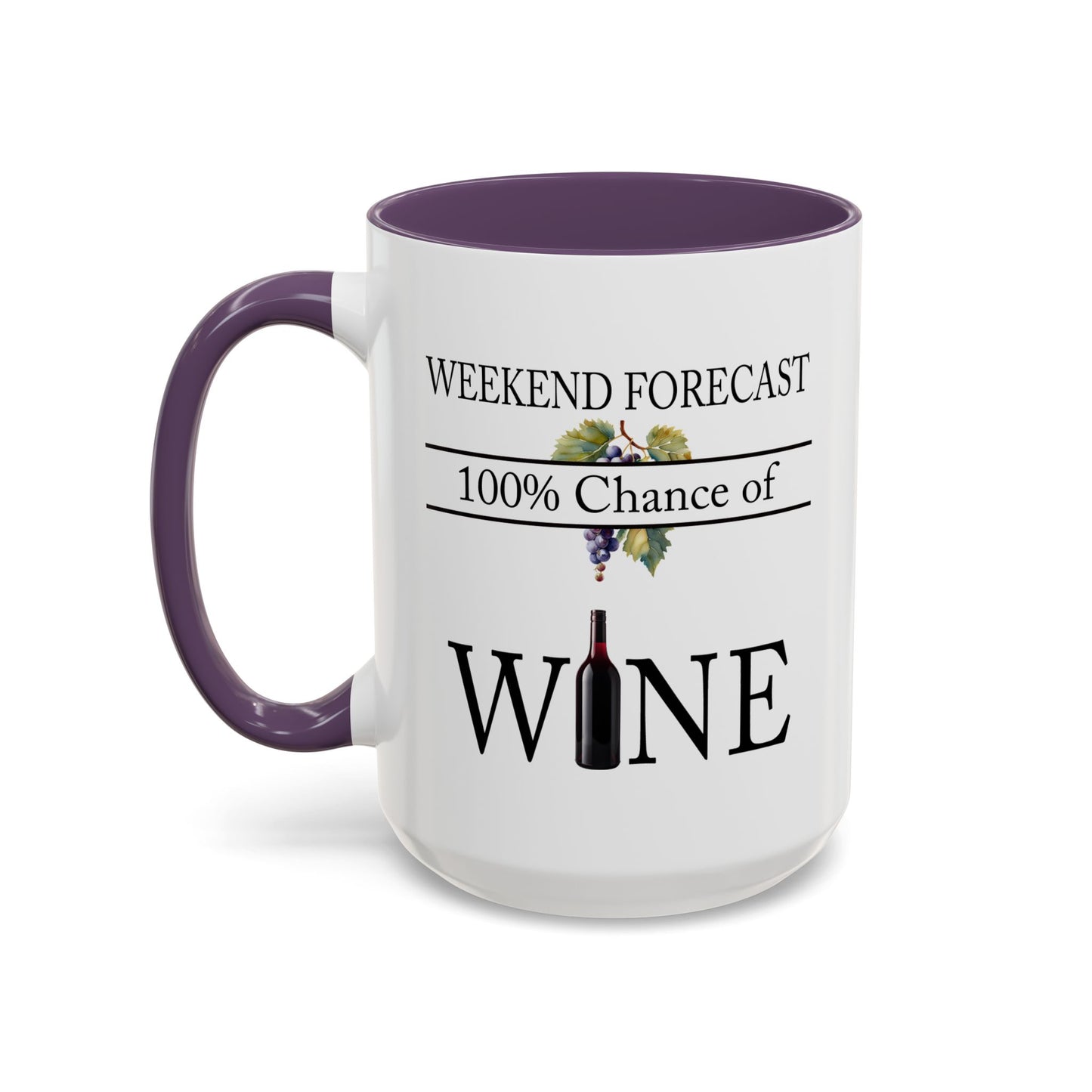 Copy of Funny Wine Lover Mug, 100% Chance of Wine in the Forecast, Gift for Wine Enthusiast Accent Coffee Mug (11, 15oz) A0012