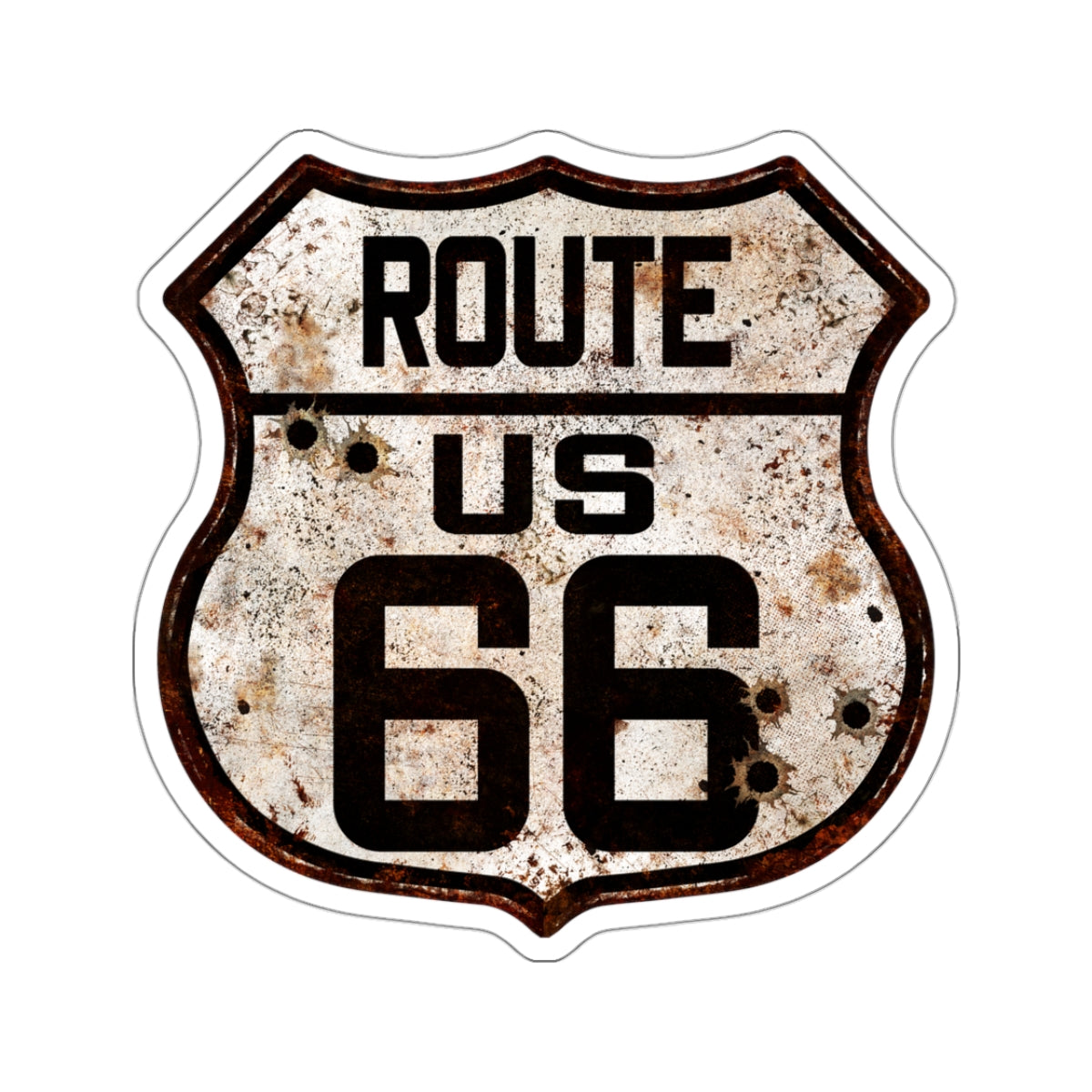 Sticker Vintage US Route 66 Shield with Bullet Holes Kiss-Cut Stickers