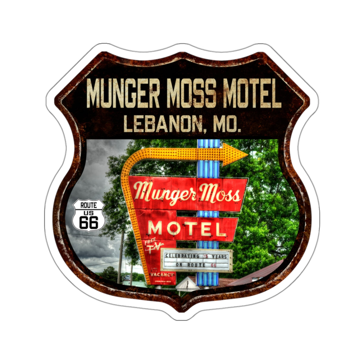 Sticker Munger Moss Motel Route 66 Shield Missouri Kiss-Cut Stickers