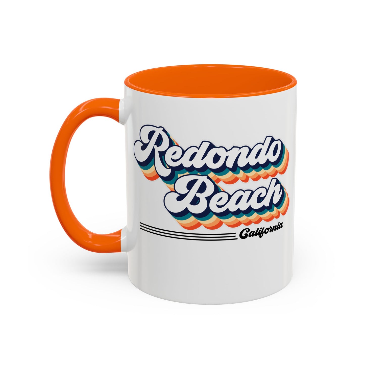 Coffee Mug, Redondo Beach Retro 80s Vibe Big Text, Tea Cup, Hot Chocolate Mug, Unique Gift for Beach Lovers, Birthday Gift for Coffee