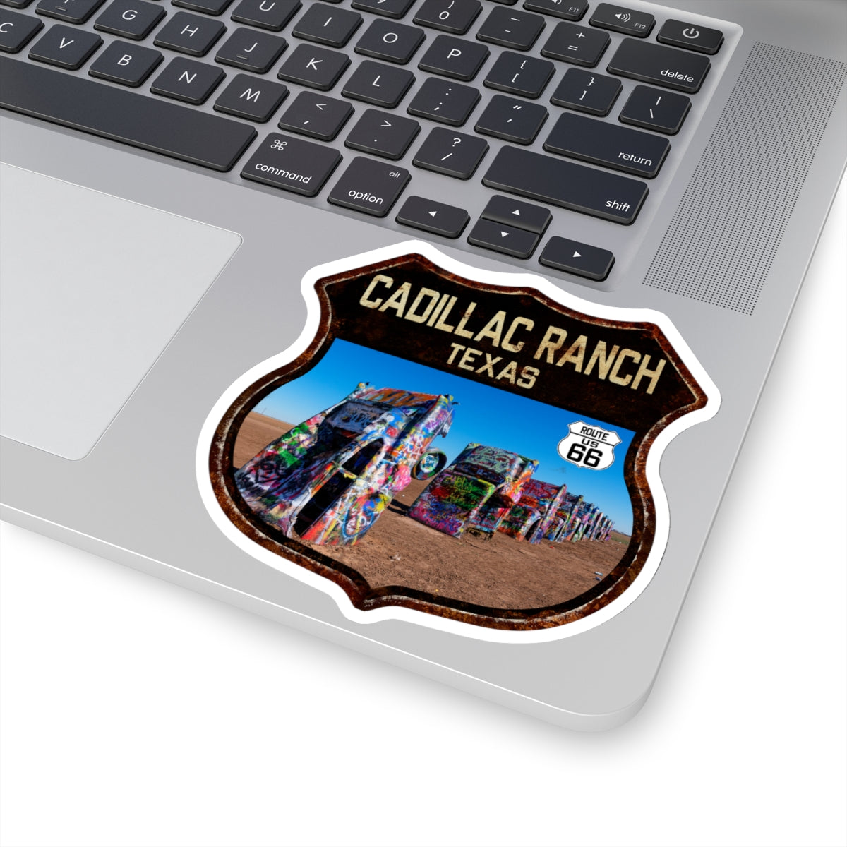 Sticker Cadillac Ranch Route 66 Amarillo Texas Shield Kiss-Cut Stickers