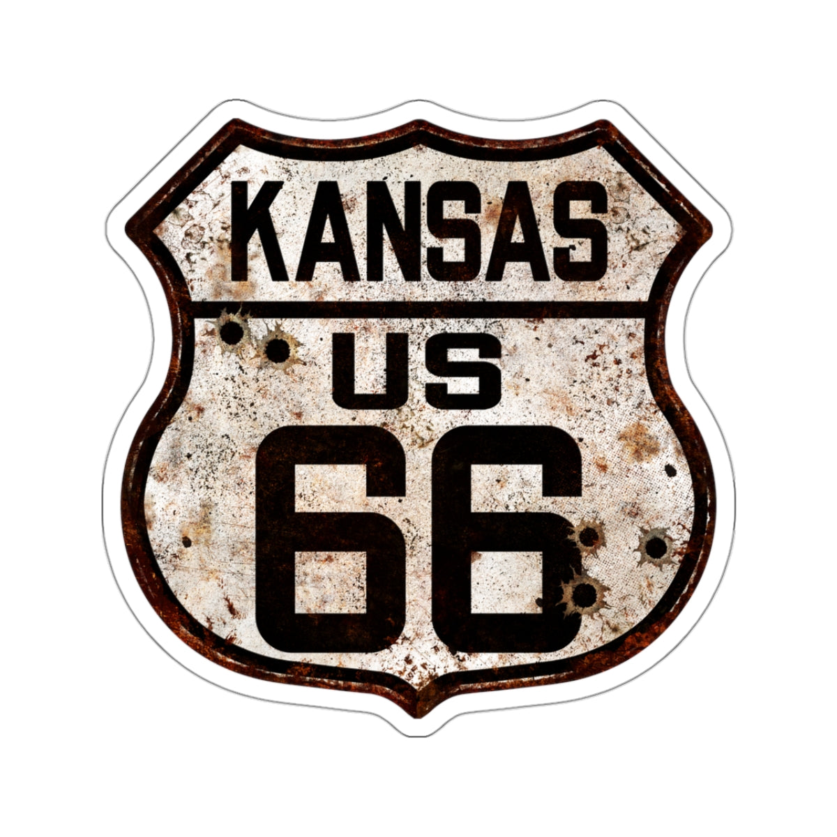 Sticker Vintage Kansas Route 66 Shield with Bullet Holes Kiss-Cut Stickers