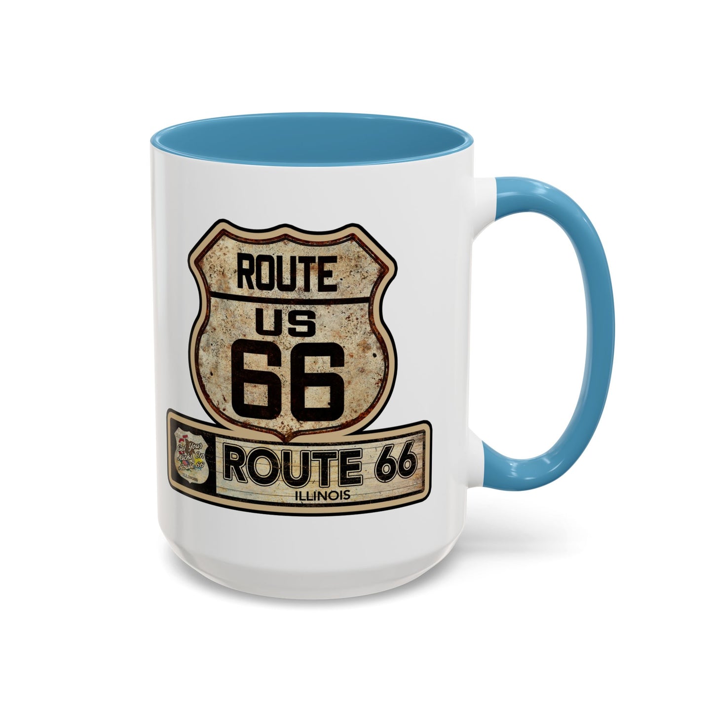 Mug, Vintage Route 66 Shield with Illinois State flag Coffee Cup, Gift for Traveler, Illinois Souvenir Drinkware, Route 66 Collector Mug,