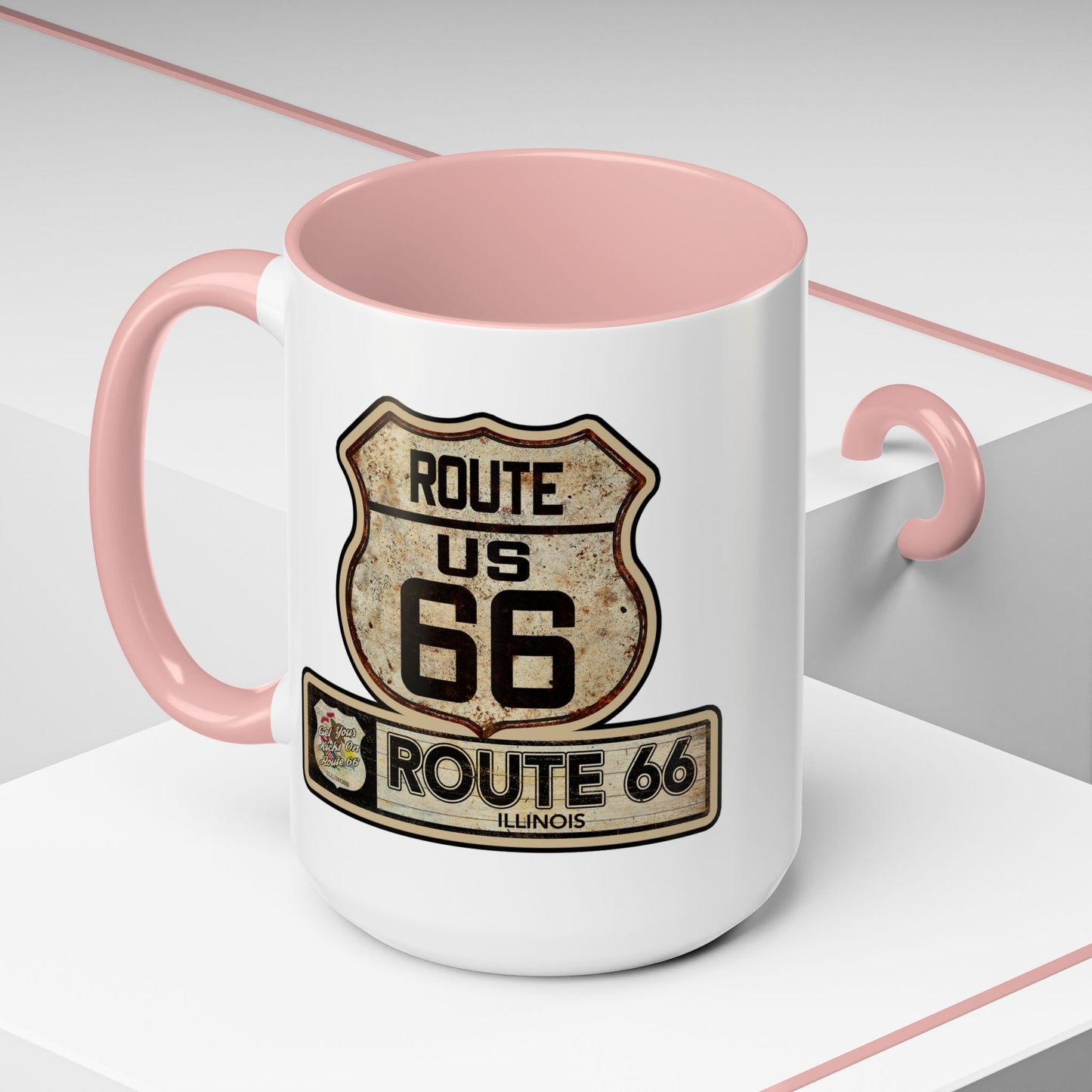 Mug, Vintage Route 66 Shield with Illinois State flag Coffee Cup, Gift for Traveler, Illinois Souvenir Drinkware, Route 66 Collector Mug,