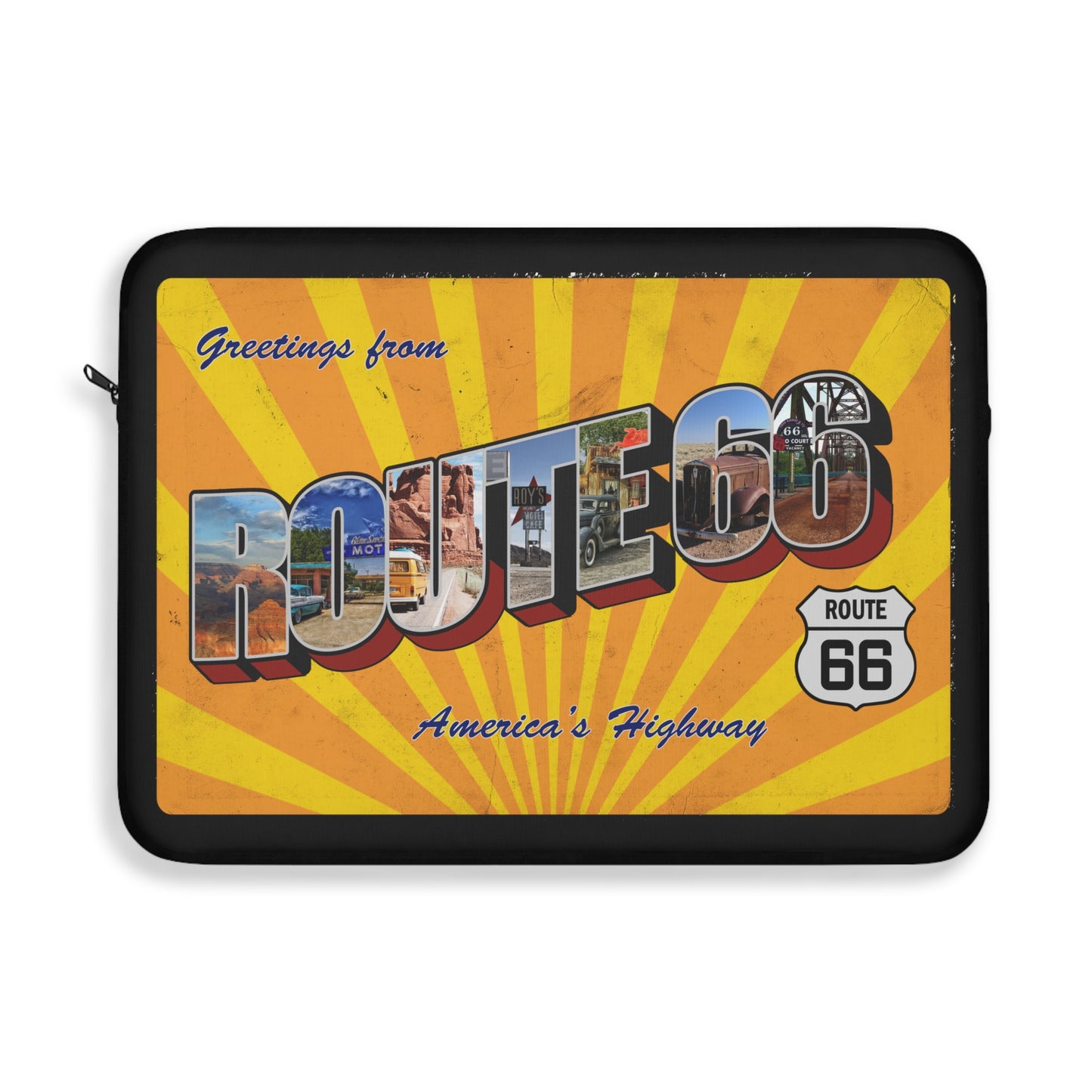 Retro Route 66 Postcard Laptop Sleeve - Vintage Travel Inspired Case