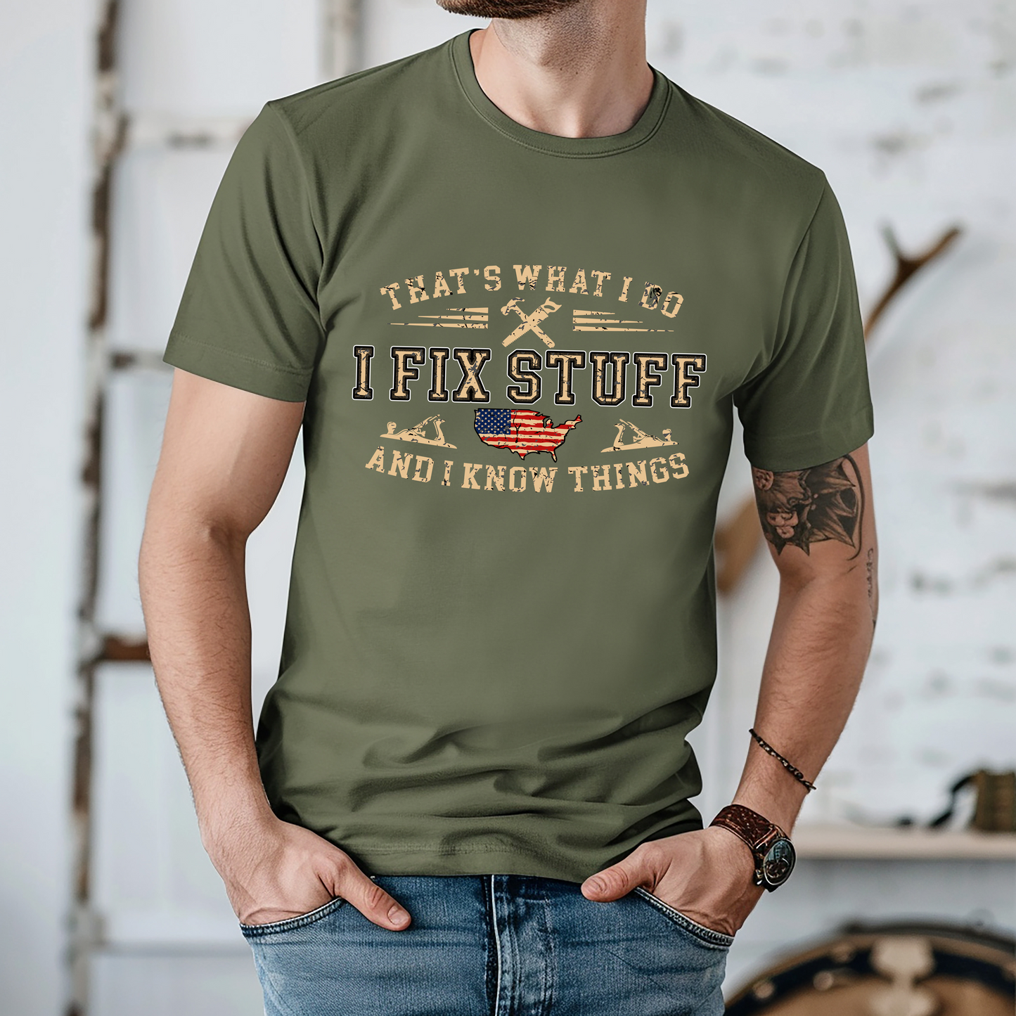 I Fix Stuff And I Know Things Unisex Jersey Tee - Perfect for DIY Enthusiasts, Dads, Handyman, Carpenters Gift for Him