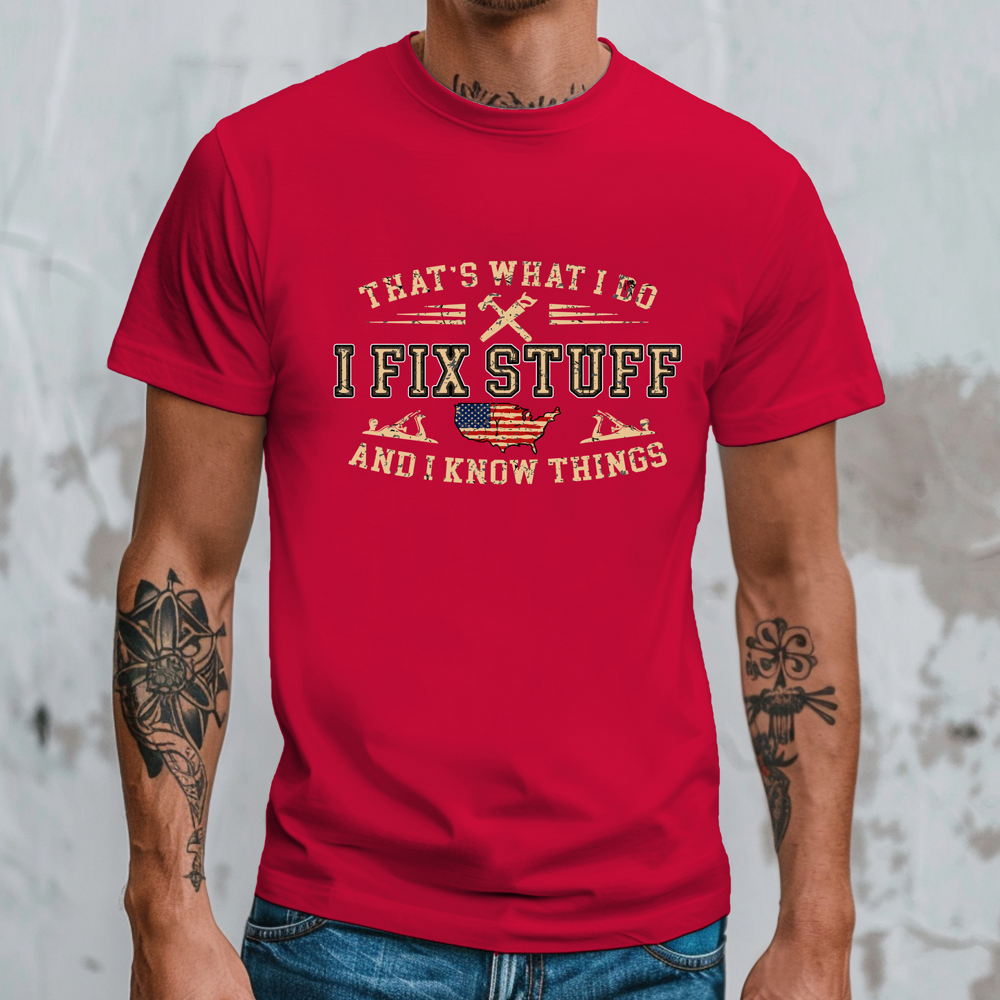 I Fix Stuff And I Know Things Unisex Jersey Tee - Perfect for DIY Enthusiasts, Dads, Handyman, Carpenters Gift for Him