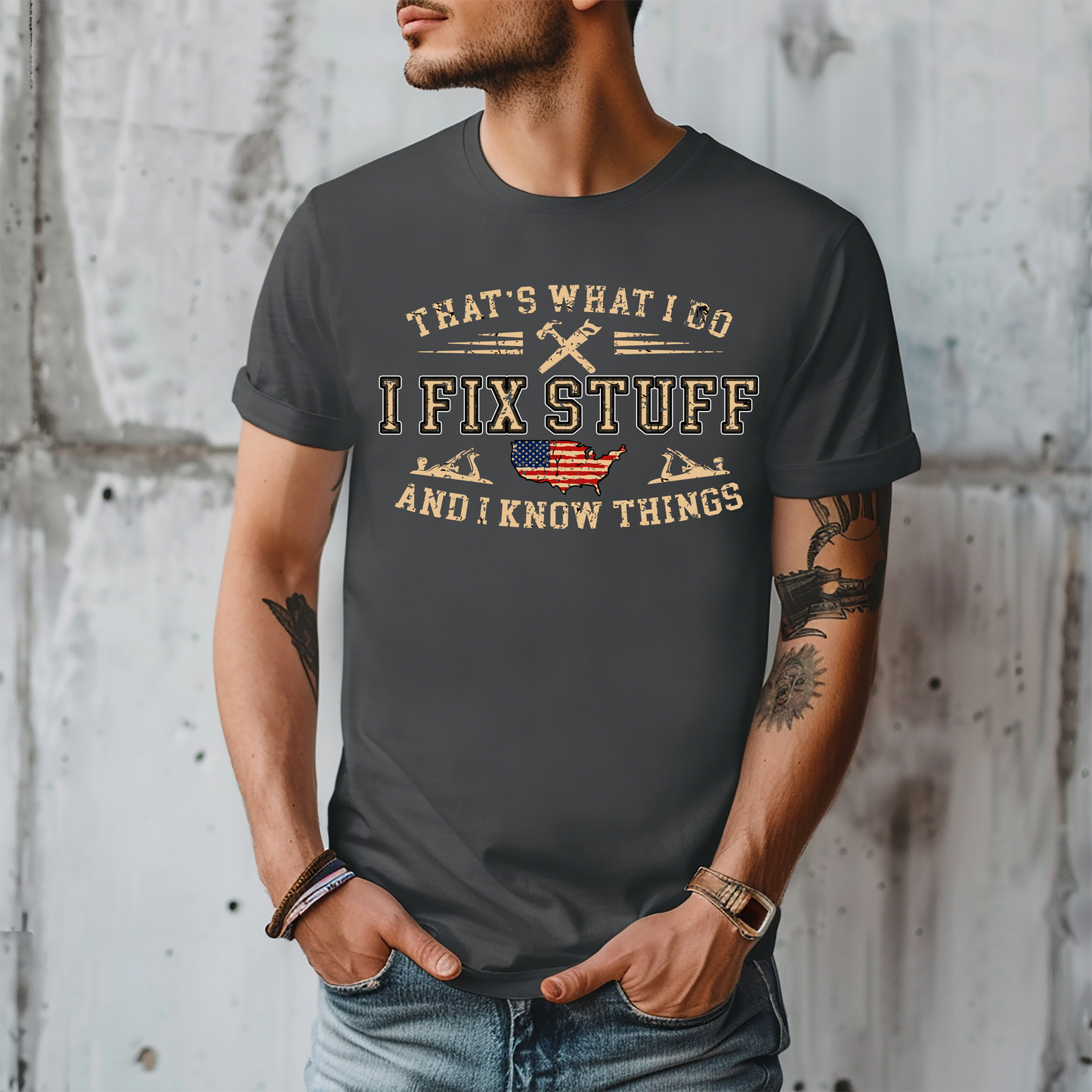 I Fix Stuff And I Know Things Unisex Jersey Tee - Perfect for DIY Enthusiasts, Dads, Handyman, Carpenters Gift for Him