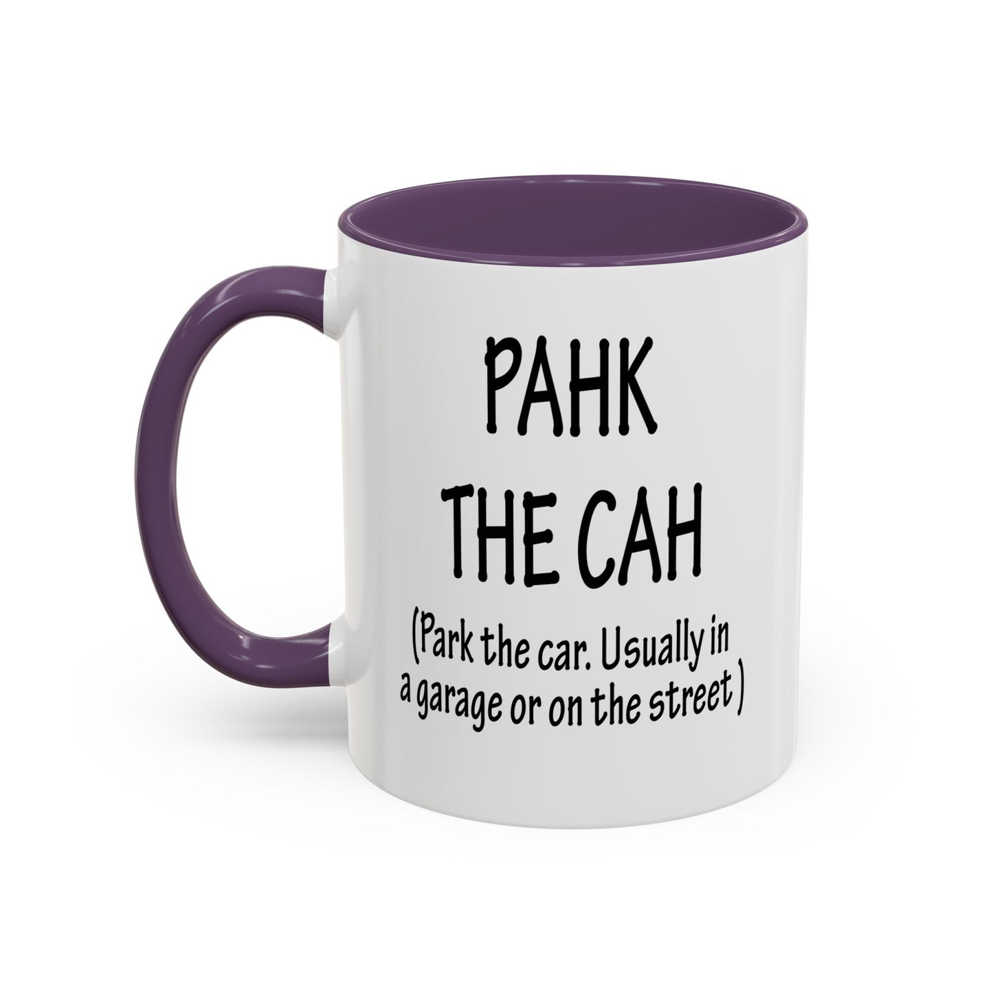 Accent Coffee Mug, Boston Pahk the Cah Funny Gift, Massachusetts Souvenir Cup, Tea Drinker Present, Office Desk Decor, Unique White Ceramic