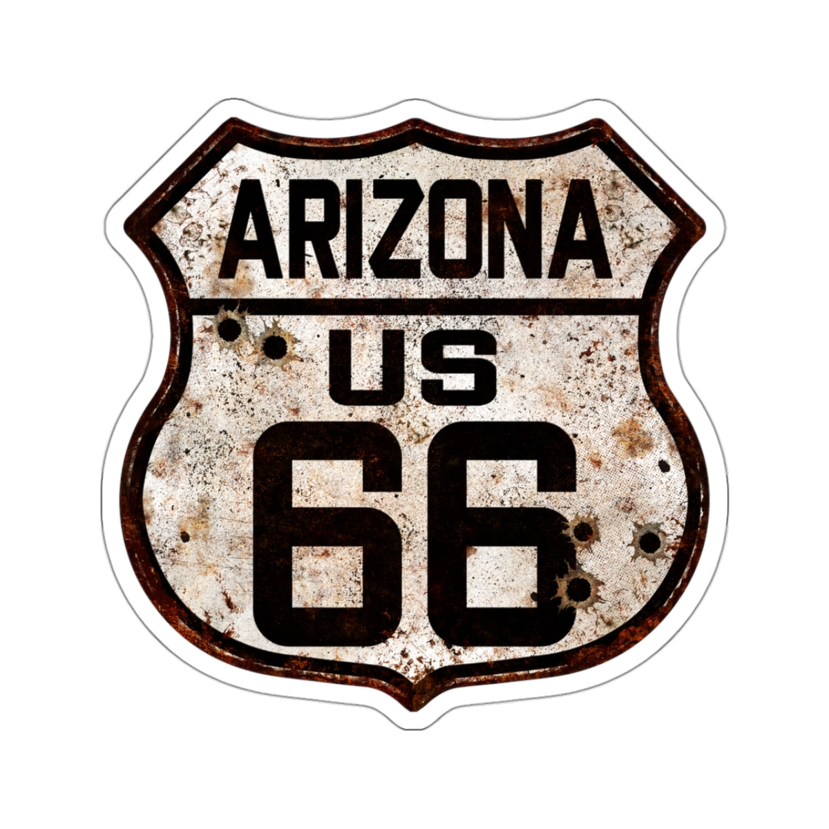 Sticker Vintage Arizona Route 66 Shield with Bullet Holes Kiss-Cut Stickers