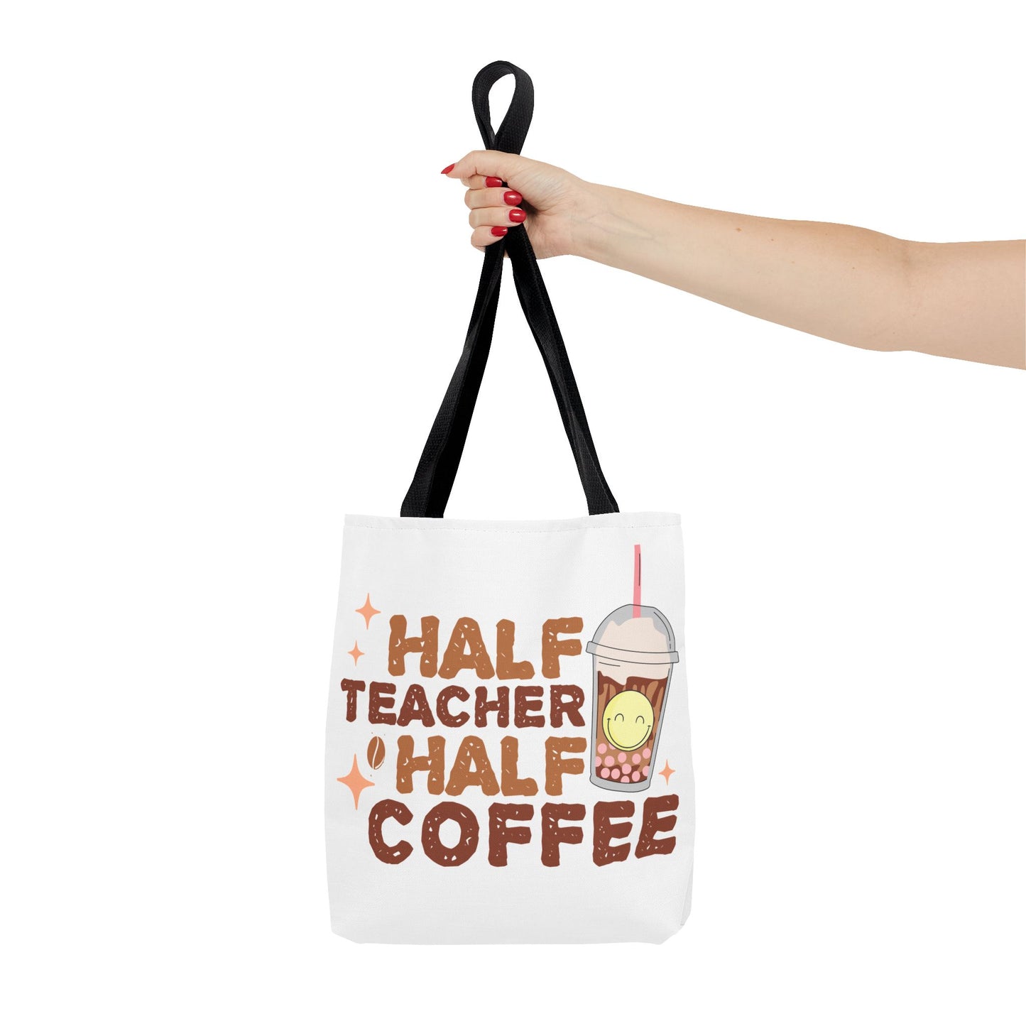 Funny Teacher Tote Bag - Half Teacher Half Coffee Design