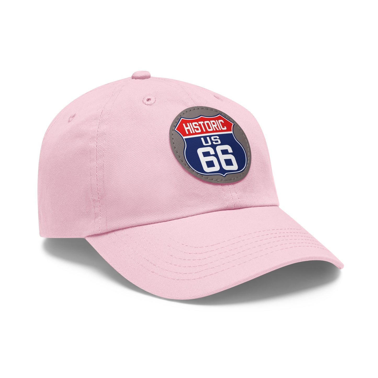 Route 66 Inspired Dad Hat in Red, White and Blue Dad Hat with Leather Patch (Round)